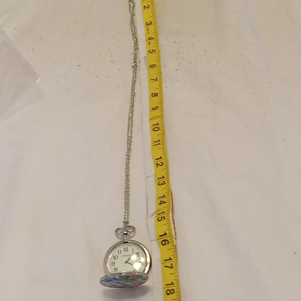 Strada Colorful Floral Pocket Watch with Silver Chain. Needs Battery - Picture 4 of 5